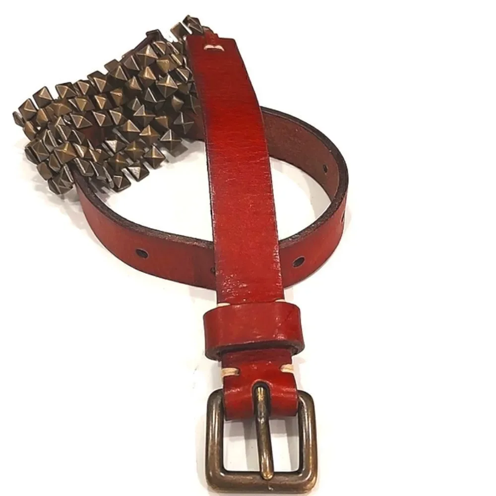 Fossil Brown Leather and Dark Brass Linked Metal Belt